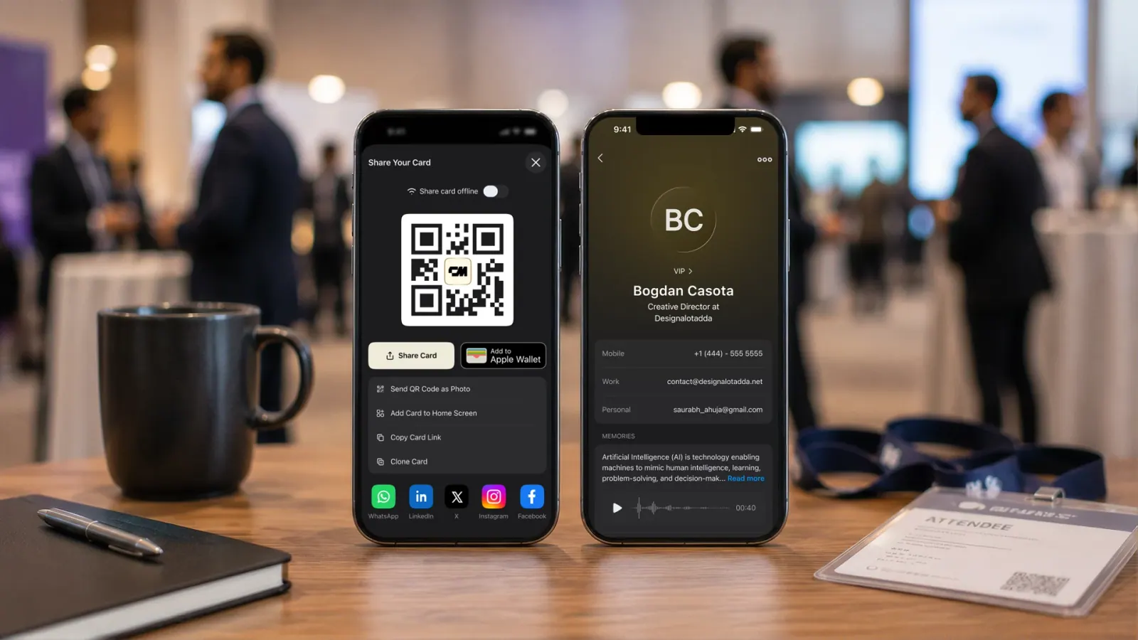 Sharing a digital business card by QR code at a conference