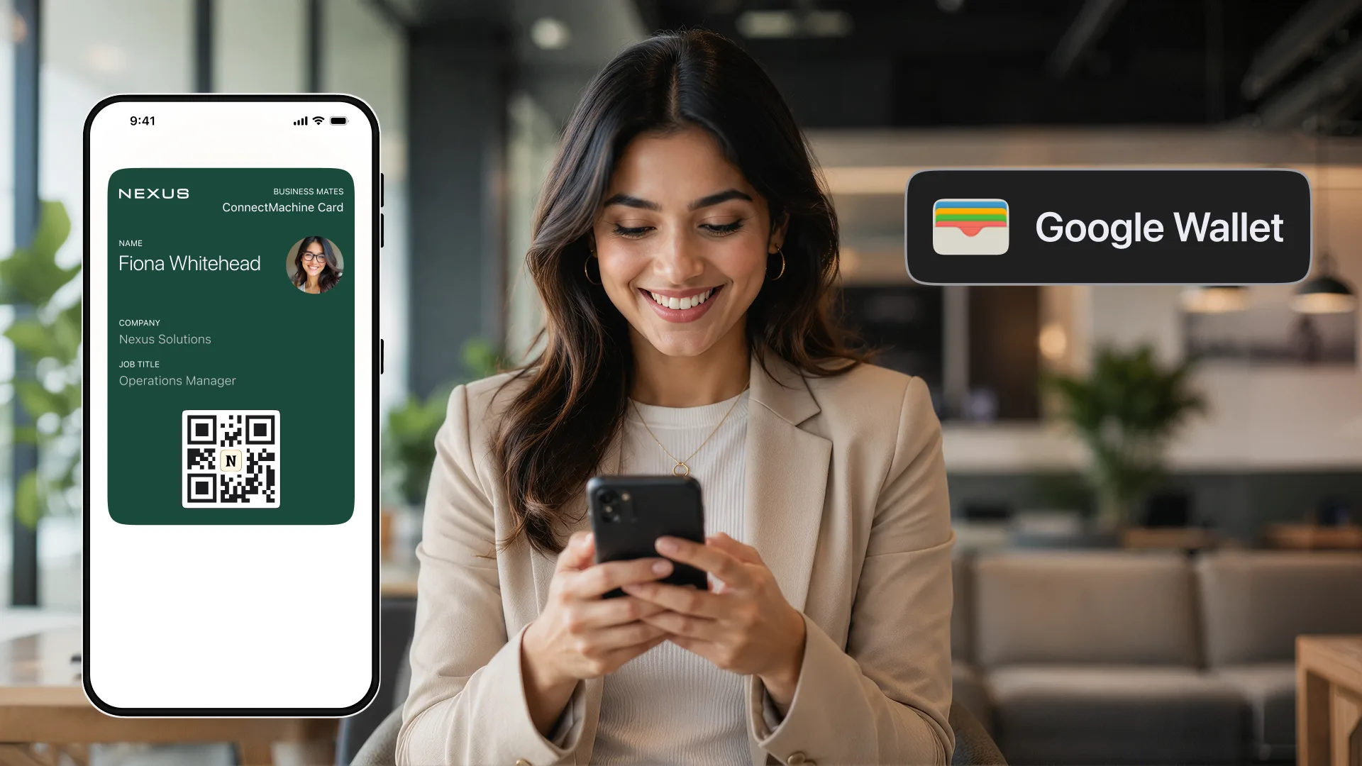 ConnectMachine business card displayed as a mobile wallet pass