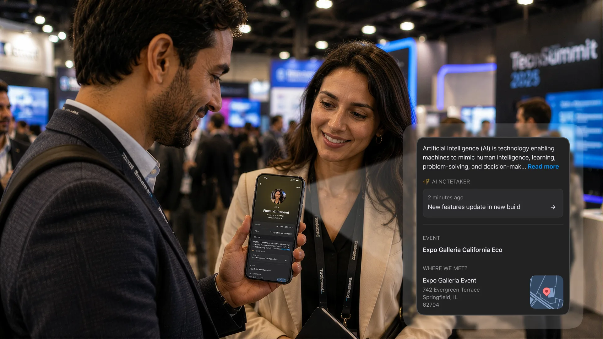 ConnectMachine contact manager displaying a professional profile after a networking introduction