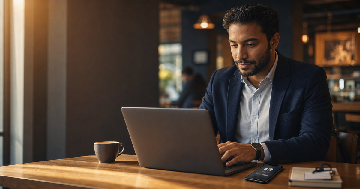 Professional writing a networking follow-up email after a conference