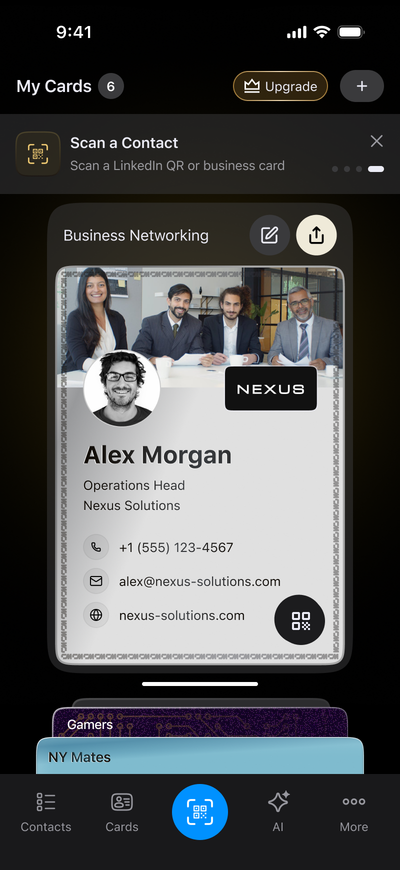 A recruiter sharing a ConnectMachine digital card at a career fair